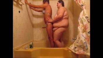 Hot Sissy Fucks Girlfriend In Shower & Creampie Her Fat Pussy